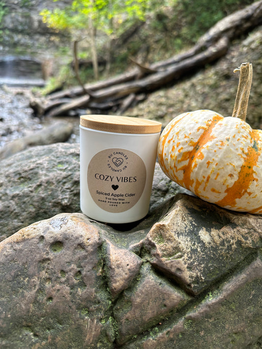 Cozy Vibes - Spiced Apple Cider - White Matte Jar with Bamboo Lid