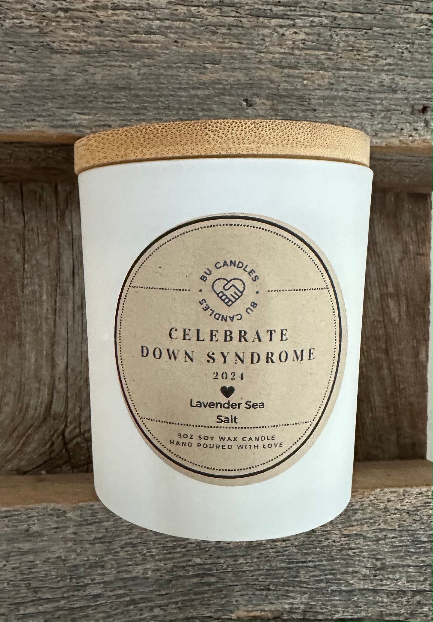 Celebrate Down Syndrome - White Matte jar with a bamboo lid - Lavender Sea Salt