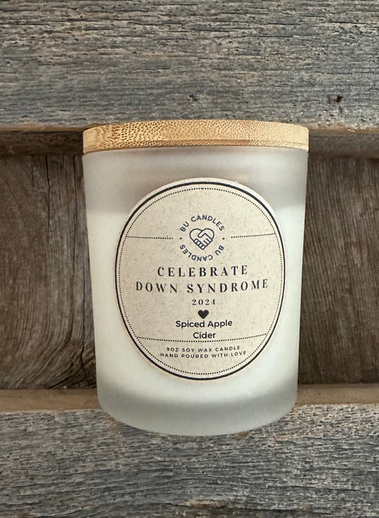 Celebrate Down Syndrome - White Frosted jar with a bamboo lid  - Spiced Apple Cider