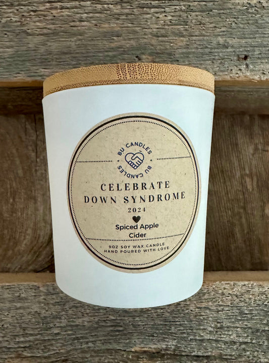 Celebrate Down Syndrome - White Matte jar with a bamboo lid - Spiced Apple Cider