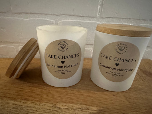 Take Chances - Hot Cinnamon Spice - White Matte Jar with Bamboo Lid