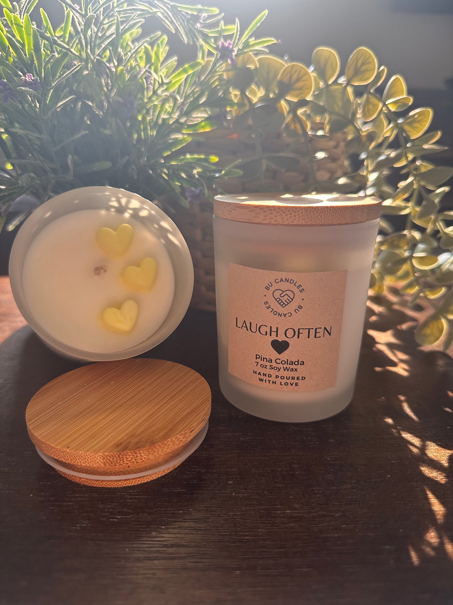 WHITE FROSTED 7 oz Candles with Bamboo Lids and cotton wicks - SUMMER CANDLE BLOW OUT SALE