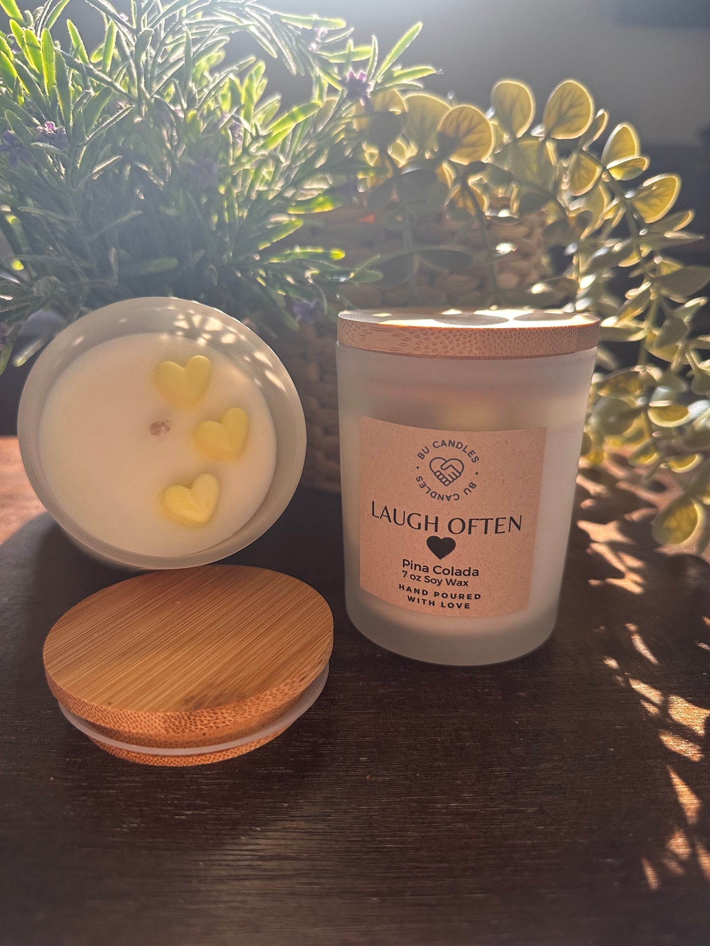WHITE FROSTED 7 oz Candles with Bamboo Lids and cotton wicks - SUMMER CANDLE BLOW OUT SALE
