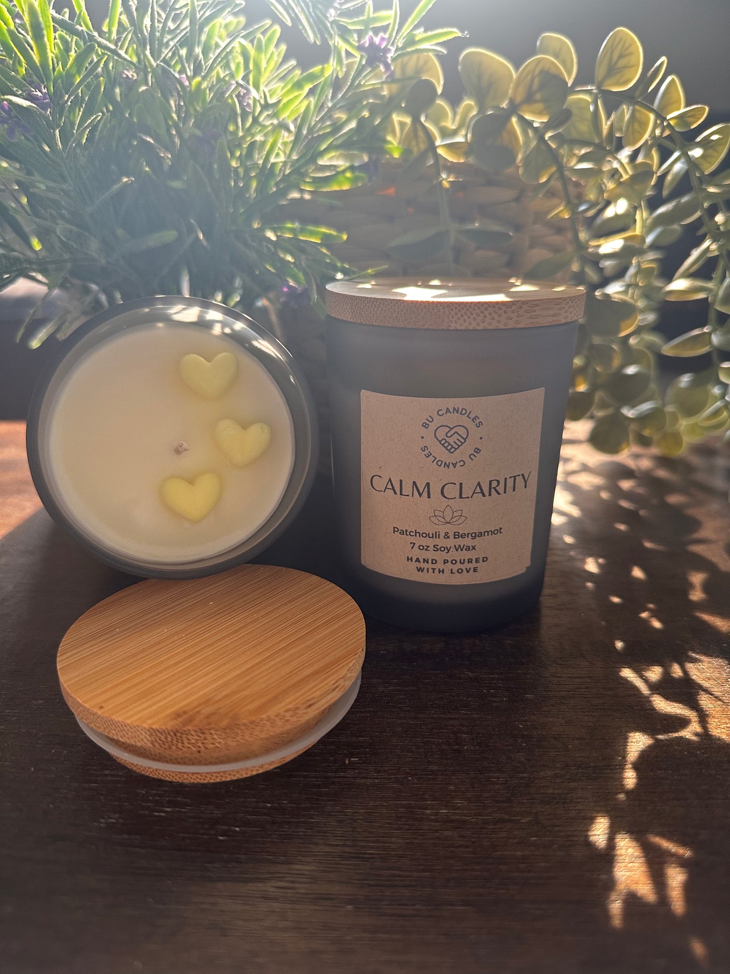 GREY FROSTED 7 oz Candles with Bamboo Lids and cotton wicks - SUMMER CANDLE BLOW OUT SALE